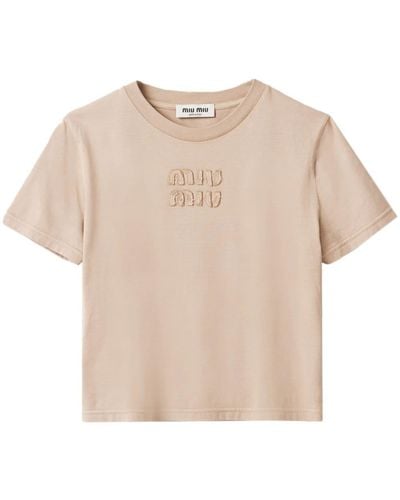 Miu Miu T-shirt en coton à logo brodé - Neutre