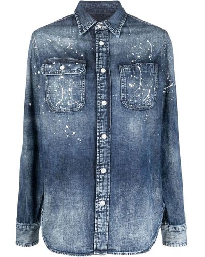 Ralph Lauren Collection Chemise en jean à effet taches de peinture - Bleu