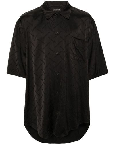 Balenciaga Logo-jacquard Satin Shirt - Black