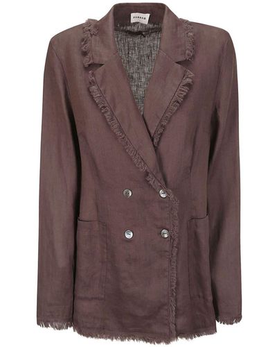 P.A.R.O.S.H. Distressed Double-Breasted Linen Blazer - Brown