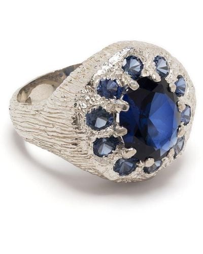 Bleue Burnham Anello con sigillo in argento e zaffiri - Metallizzato