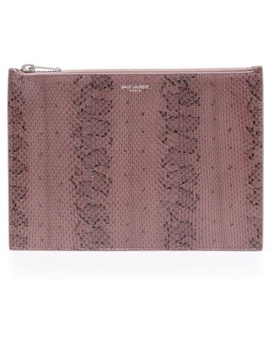 Saint Laurent Snake-pattern Clutch Bag - Purple