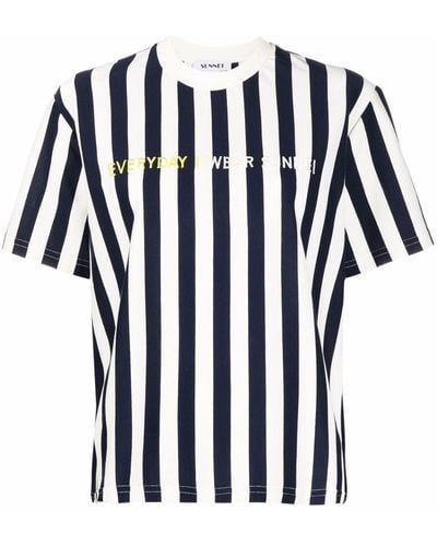 Sunnei Embroidered-logo Striped T-shirt - White