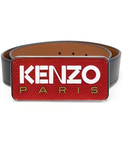 KENZO Logo-buckle Leather Belt - Red