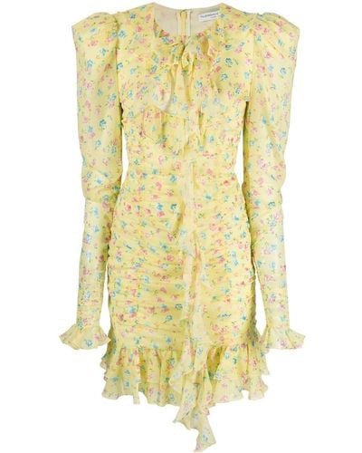 Alessandra Rich Short Floral Dress With Ruffles - Yellow