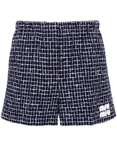 Miu Miu Tweed-Shorts mit Logo-Patch - Blau