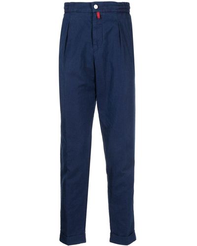 Kiton Tapered Cotton-linen Pants - Blue