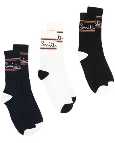 Paul Smith Three-pack Intarsia-knit Logo Socks - Black