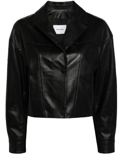 Yves Salomon Cropped Leather Jacket - Black