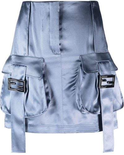 Fendi Minijupe satiné à poches cargo - Bleu