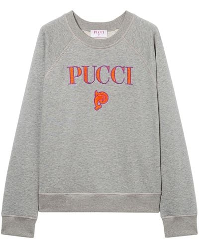 Emilio Pucci Logo-embroidered Cotton Sweatshirt - Grey