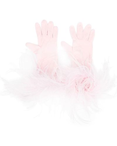 Styland Feather-trim Gloves - Pink