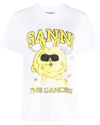 Ganni Relaxed Dance Bunny Organic Cotton T-shirt - Metallic