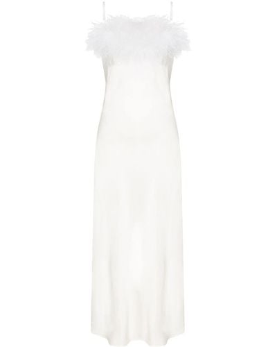Sleeper Boheme Feather-trim Slip Dress - White