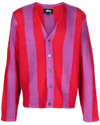 Stussy Striped Knitted Cardigan - Pink