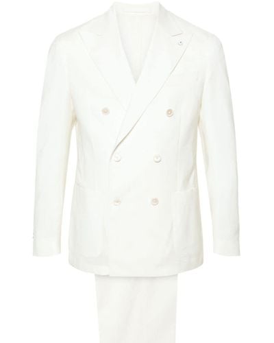 Luigi Bianchi Double-breasted Virgin Wool Suit - White