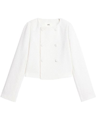Ami Paris Cropped Tweed Jacket - White