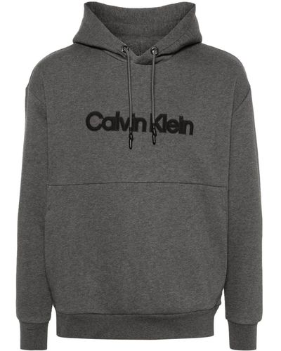 Calvin Klein Raised Embroidered Logo Hoodie - Grey