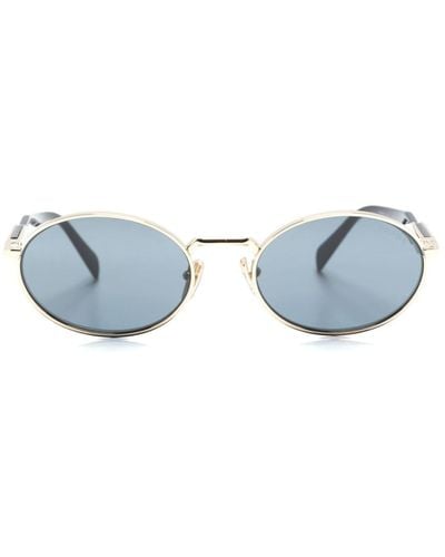 Prada Logo-engraved Oval-frame Sunglasses - Blue