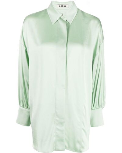Aeron Rennie Long-sleeve Satin Shirt - Green