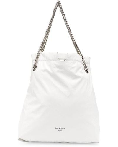 Balenciaga Medium Crush Leather Tote Bag - White