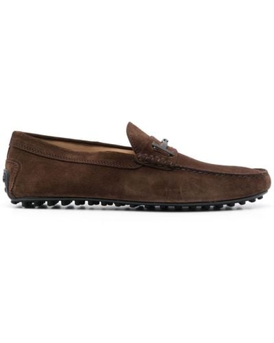 Tod's City Gommino Suede Moccasin Shoes - Brown