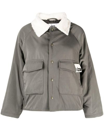 Izzue Logo-patch Contrast-collar Shirt Jacket - Gray