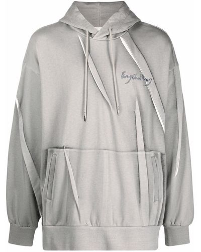 Feng Chen Wang Logo-embroidered Long-sleeve Cotton Hoodie - Grey