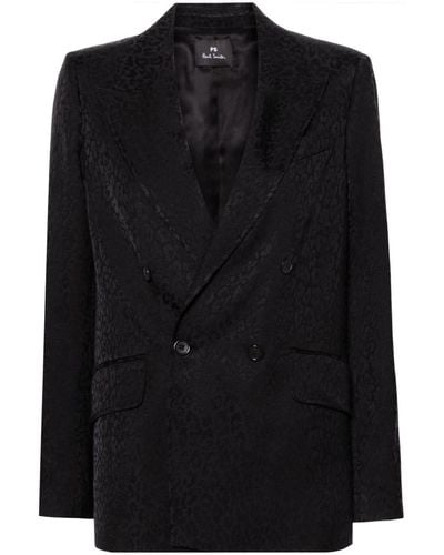 PS by Paul Smith Leopard-jacquard Double-breasted Blazer - Black