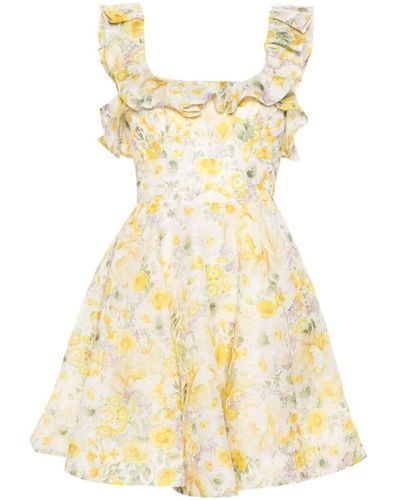 Zimmermann Harmony Frilled Mini Dress With Citrus Garden Print - Yellow