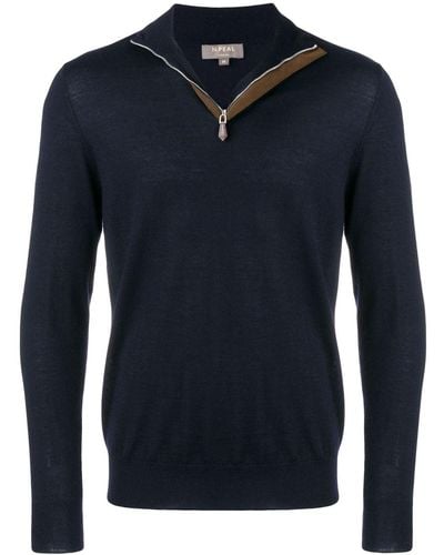 N.Peal Cashmere The Regent Trui Met Halve Rits - Blauw