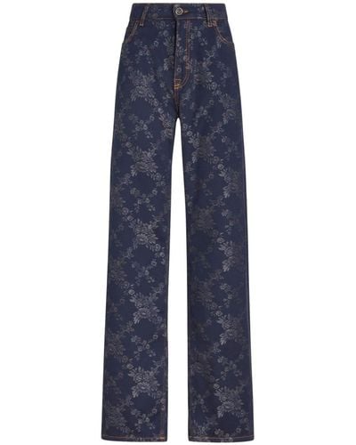 Etro Floral-jacquard Straight-leg Jeans - Blauw