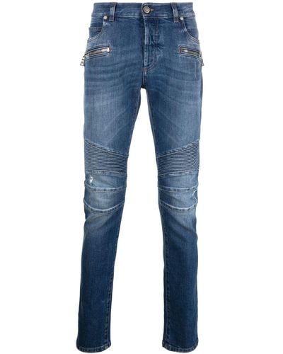 Balmain Skinny-Jeans mit geripptem Detail - Blau