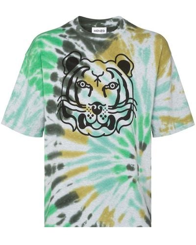 KENZO T-shirt Tiger con fantasia tie dye - Verde