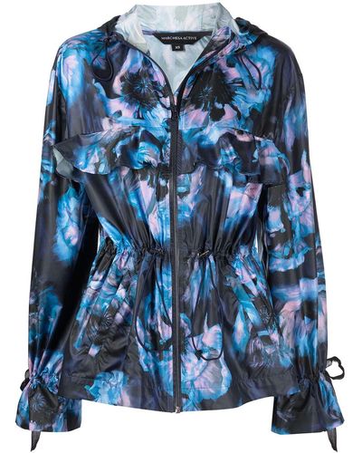 Marchesa Floral-print Hooded Jacket - Blue