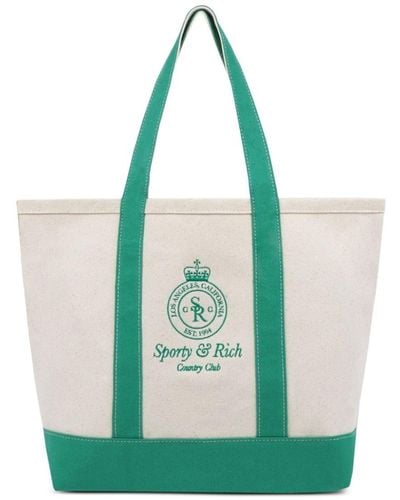 Sporty & Rich Crown Cotton Tote Bag - Blue