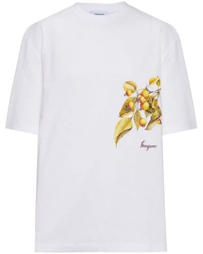 Ferragamo Botanical-print Cotton T-shirt - White