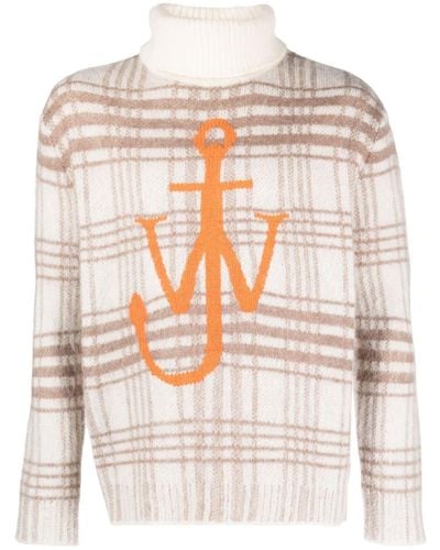 JW Anderson Anchor-jacquard Checked Jumper - Grey