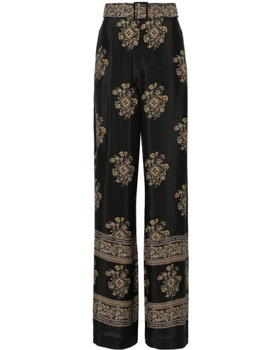 Zimmermann Floral-print Belted Palazzo Trousers - Black