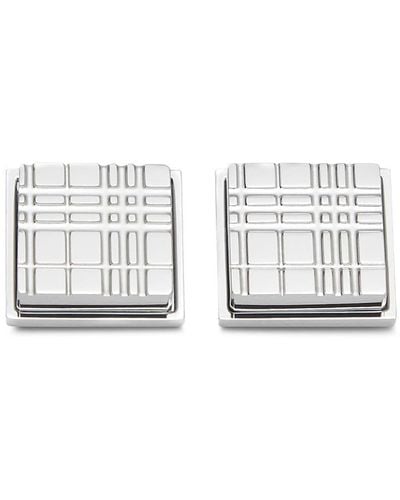 Burberry Check-engraved Square Cufflinks - White