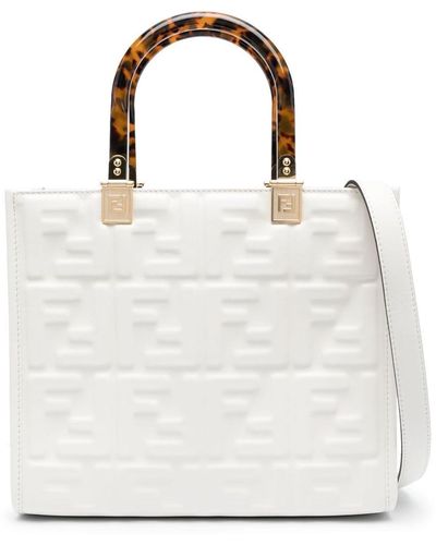 Fendi Sunshine Leather Shopping Bag - White