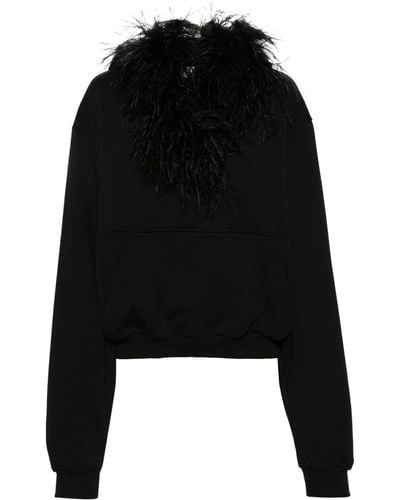 GIUSEPPE DI MORABITO Feather-detailed Cropped Hoodie - Black