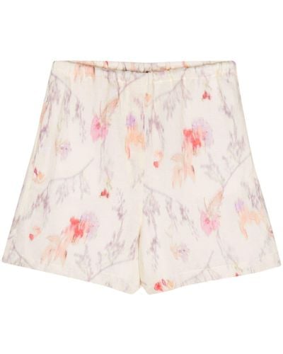 Tela Floral-print Linen Shorts - Pink
