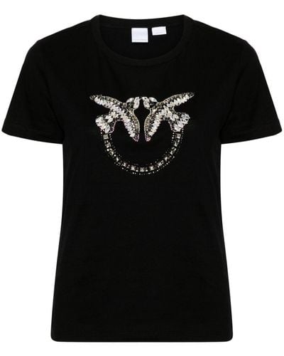 Pinko Verziertes Love Birds T-Shirt - Schwarz