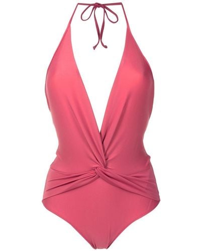 Adriana Degreas Twist-front Halterneck Swimsuit - Pink