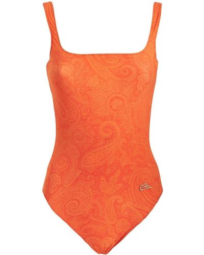 Etro Paisley-print sleeveless swimsuit - Naranja