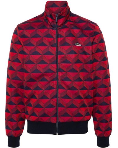 Lacoste Zip-up Geometric-jacquard Sweatshirt - Red