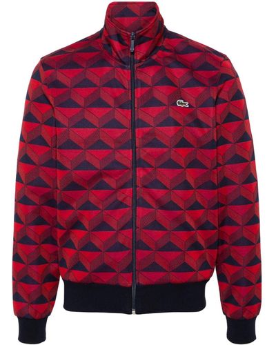 Lacoste Sweat zippé à motif géométrique - Rouge