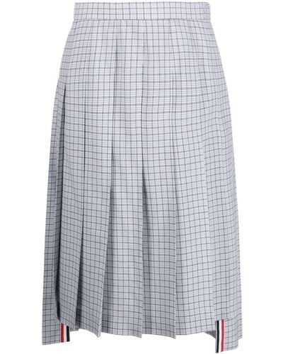 Thom Browne Plaid-check Pleated Wool Skirt - White