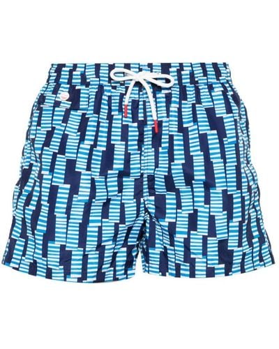 Kiton Geometric-pattern Swim Shorts - Blue